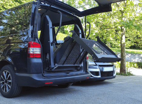 Disability van boot with ramp coming down