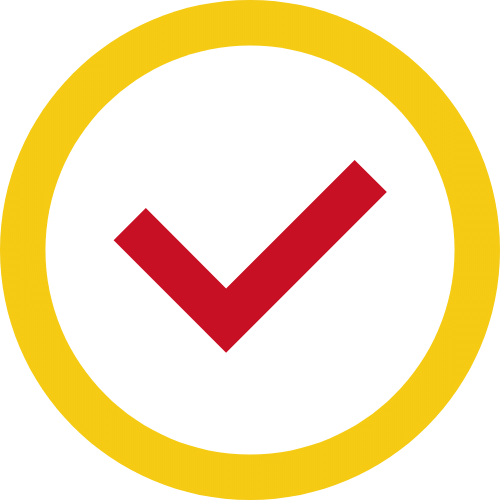 Yellow, white and red cartoon checkmark